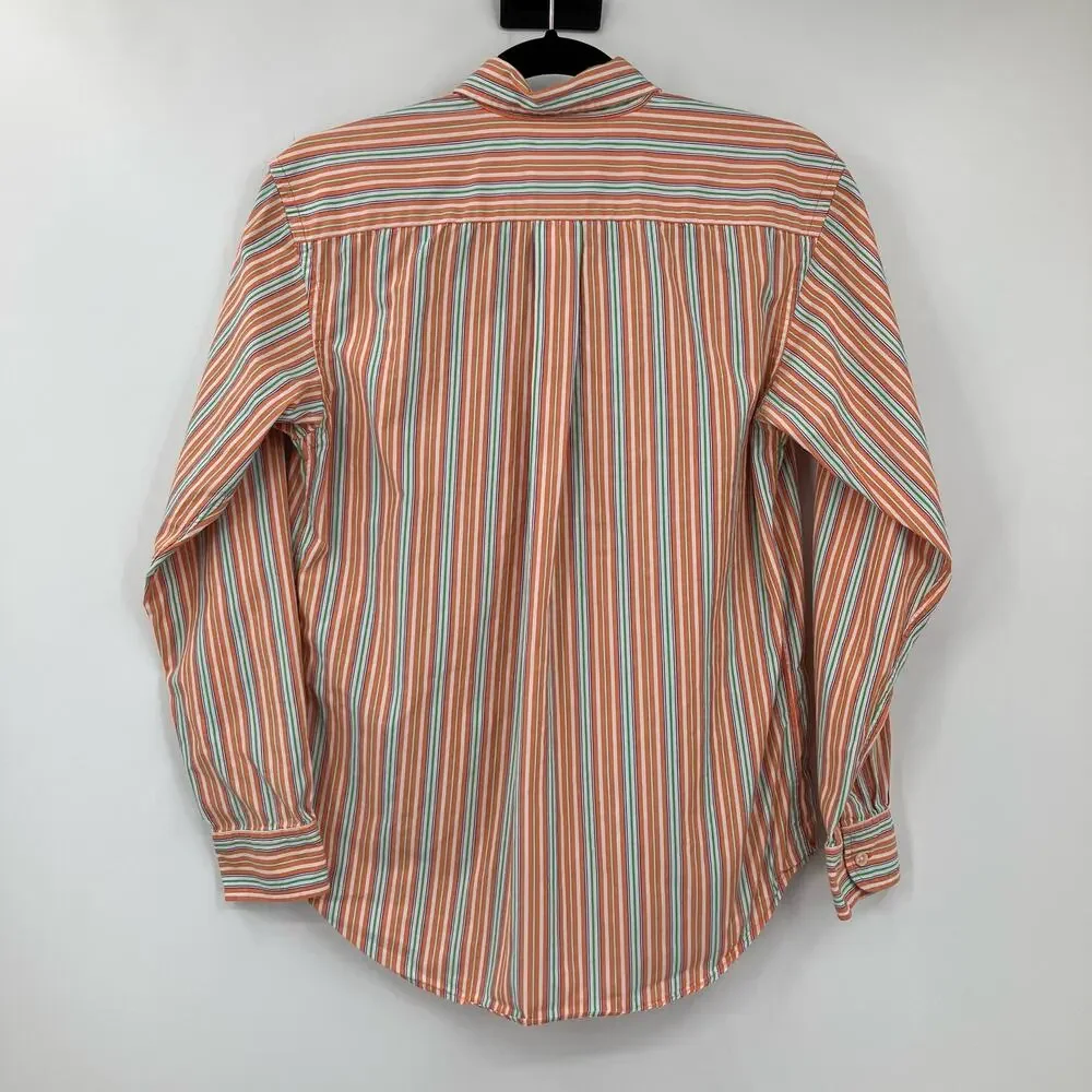 Ralph Lauren Orange Green Stripe Embroidered Iconic Oxford Button Down Shirt